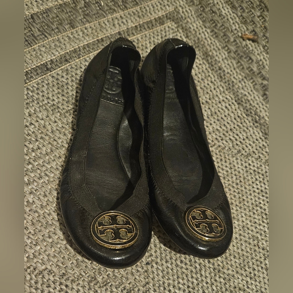 Black nappa leather Authentic Tory Burch Claire ballet flats